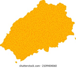 Vector Gold map of Saint Helena Island. Map of Saint Helena Island is isolated on a white background. Gold particles pattern based on solid yellow map of Saint Helena Island.