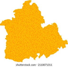 Vector Gold map of Sevilla Province. Map of Sevilla Province is isolated on a white background. Gold items mosaic based on solid yellow map of Sevilla Province.