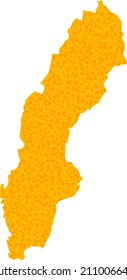 Vektor Gold Karte von Schweden. Karte von Schweden ist einzeln auf weißem Hintergrund. Gold-Artikelmuster basierend auf der soliden gelben Karte von Schweden.