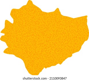 Vector Gold map of Swietokrzyskie Province. Map of Swietokrzyskie Province is isolated on a white background. Gold particles mosaic based on solid yellow map of Swietokrzyskie Province.