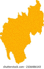 Vector Gold map of Tripura State. Map of Tripura State is isolated on a white background. Gold items pattern based on solid yellow map of Tripura State.