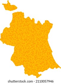 Vector Gold map of Valencia Province. Map of Valencia Province is isolated on a white background. Gold items texture based on solid yellow map of Valencia Province.