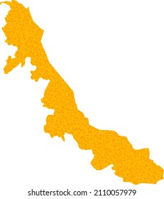Vector Gold map of Veracruz State. Map of Veracruz State is isolated on a white background. Gold items pattern based on solid yellow map of Veracruz State.