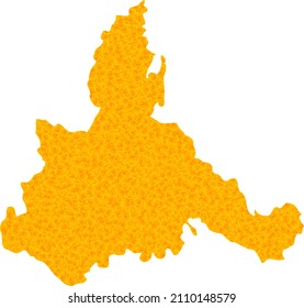 Vector Gold map of Zaragoza Province. Map of Zaragoza Province is isolated on a white background. Gold items pattern based on solid yellow map of Zaragoza Province.