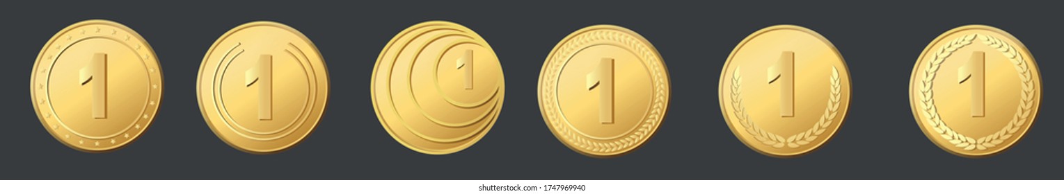 medalla de oro vectorial para el primer lugar. Seis diseños diferentes.