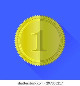 Vector Gold Medal Icon Isolated on Blue Background