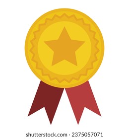 Vector gold medal with red ribbon for first place. trophy, winner award isolated on background.