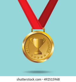 Medalla de oro de Vector y cinta roja sobre fondo verde. Medalla de oro y concepto de cinta roja. Uso para el deporte, los negocios, el marketing, la creatividad, el Diseño web y la gráfica. Vector, Antecedentes.