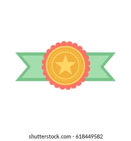 Vector gold medal with relief detail of star and reflections conceptual of an award for victory winning first placement achievement or quality on white background