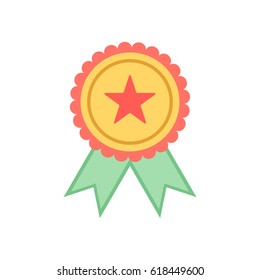 Vector gold medal with relief detail of star and reflections conceptual of an award for victory winning first placement achievement or quality on white background