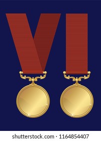 Vector Gold Medals with Ribbons