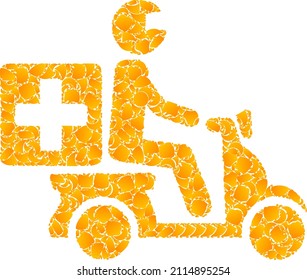 Vector gold medical motorbike mosaic icon. Medical motorbike is isolated on a white background. Gold items mosaic based on medical motorbike icon.
