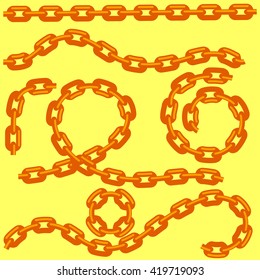 Vector Gold Metal Chain Set Isolated on Yellow