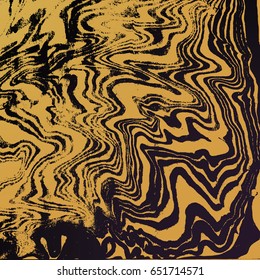 vector gold metal color water painting, suminagashi abstract decoration hand drawn on a dark background.
