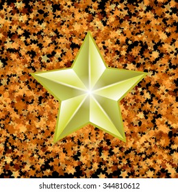 Vector Gold Metal Star on Yellow Starry Background
