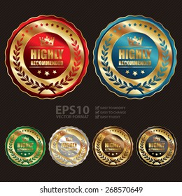 Vector : Gold Metallic Highly Recommended  Label, Sticker, Banner, Sign or Icon