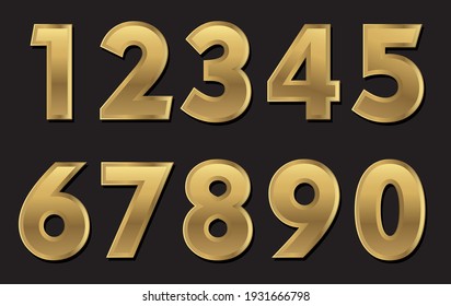 Vector Gold Metallic Numbers Set.