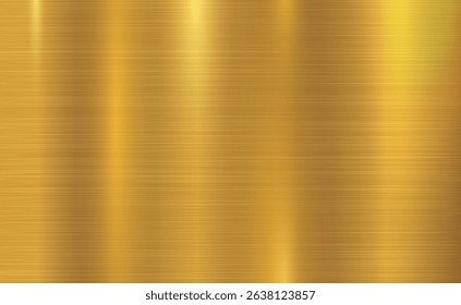 Vector gold metallic tones background. Abstract gradient bright and shiny light reflection brushed steel metal texture. Illustration for background, backdrop, web, wallpaper, print and design artwork.