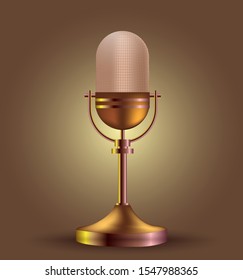 Vector gold microphone on a gold background.