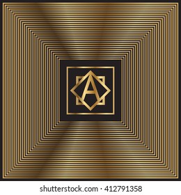 Vector GOLD MINIMAL cover design. Logo monogram A.  Excellent Cover template for promotion, business card, restaurant, invitation, business, nightclubs and gift cards. - stock vector