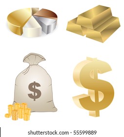 vector gold and money - set