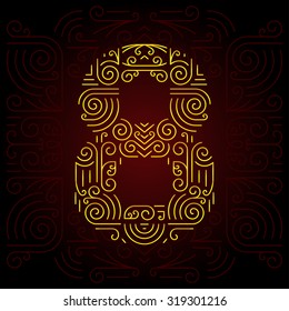 Vector Gold Mono Line style Geometric Font for Design Text. Golden Monogram Design elements for Invitation, Postcard or Advertising. Number 8