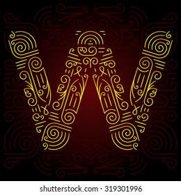 Tipo de letra geométrica de la línea monocromática Vector Gold para texto de diseño, eslogan, plantilla o publicidad. Elementos de diseño de monograma dorado para la invitación, la postal, las insignias o la publicidad. Letra W