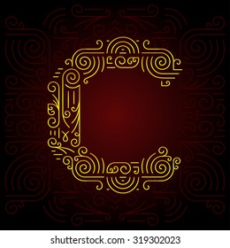 Vector Gold Mono Line style Geometric Font for Design Text, Slogan, Template or Advertising. Golden Monogram Design elements for Invitation, Postcard, Badges or Advertising. Letter C