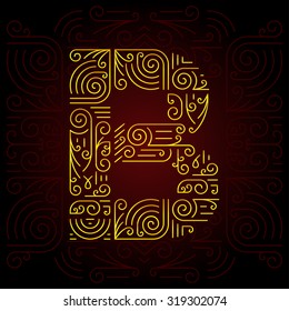 Vector Gold Mono Line style Geometric Font for Design Text, Slogan, Template or Advertising. Golden Monogram Design elements for Invitation, Postcard, Badges or Advertising. Letter B