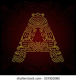 Vector Gold Mono Line style Geometric Font for Design Text, Slogan, Template or Advertising. Golden Monogram Design elements for Invitation, Postcard, Badges or Advertising. Letter A