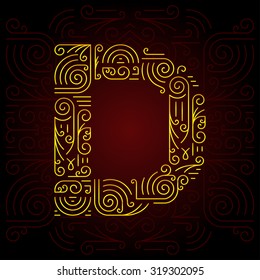 Vector Gold Mono Line style Geometric Font for Design Text, Slogan, Template or Advertising. Golden Monogram Design elements for Invitation, Postcard, Badges or Advertising. Letter D