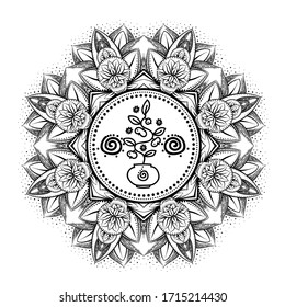 vector gold monochrome design abstract mandala sacred geometry illustration sacred tree of life Merkaba lotus isolated dark brown background