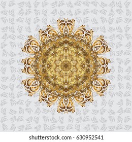 Vector gold monochrome design abstract mandala sacred geometry illustration triangle circles Merkaba lotus isolated on a gray background.