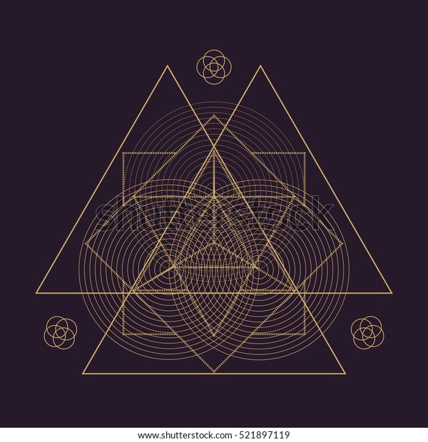暗い茶色の背景にベクター画像金色のモノクロデザイン抽象的な神聖な幾何学イラスト三角形メルカバライフサインの種子 のベクター画像素材 ロイヤリティフリー