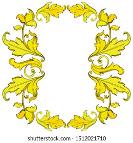 Vector Gold monogram floral ornament. Baroque design isolated elements. Black and white engraved ink art. Frame border ornament square on white background.