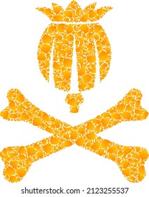 Icono de mosaico de opio mortal de oro vectorial. El opio moral está aislado en un fondo blanco. Mosaico de objetos de oro basado en ícono de opio mortal. La imagen icónica de opio mortal mosaico está compuesta de objetos amarillos.