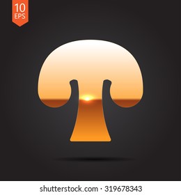 Vector gold mushroom icon on dark background 