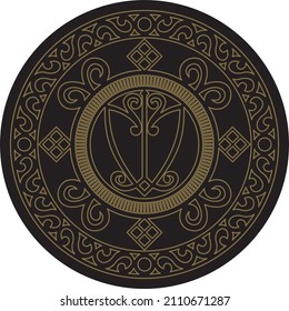 Vector gold national Yakut amulet, decoration, talisman of wealth and business luck. Ethnic ornament of the peoples of Siberia, the Far North, the tundra.
