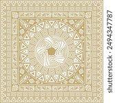 Vector gold native american folk ornament. Square pattern, scarf of the peoples of America, Aztec, Incas, Maya