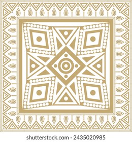 Vector gold native american folk ornament. Square pattern, scarf of the peoples of America, Aztec, Incas, Maya