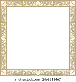 Vector gold native american folk ornament. Square border, frame of the peoples of America, Aztec, Incas, Maya