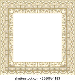 Vector gold native american folk ornament. Square border, frame of the peoples of America, Aztec, Incas, Maya