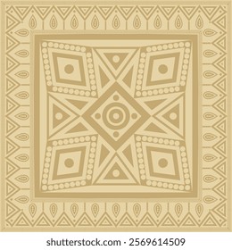 Vector gold native american folk ornament. Square pattern, scarf of the peoples of America, Aztec, Incas, Maya