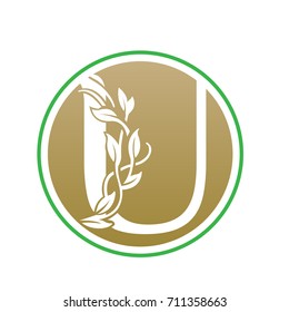 Vector Gold Nature Leaf Park Letter U Logo