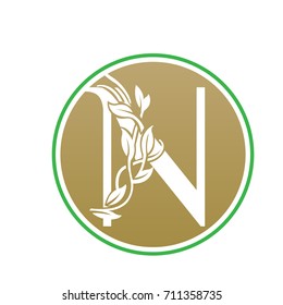Vector Gold Nature Leaf Park Letter N Logo
