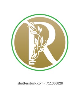Vector Gold Nature Leaf Park Letter R Logo