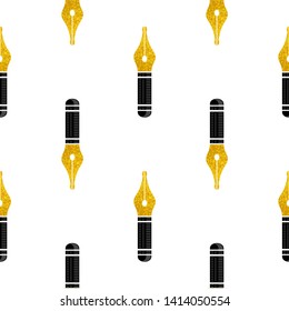 Vector Gold Nib Icon Seamless Pattern Isolated on White Background. Fountain Logo Design Pattern.