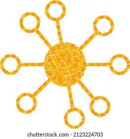 Vector gold node links mosaic icon. Node links is isolated on a white background. Golden items collage based on node links icon. Mosaic node links iconic image is made of yellow items.
