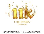 Vector gold number 11 000 eleven thousand metal ball. Party decoration with 11k gold balloons. Anniversary sign for a happy holiday, celebration, birthday, carnival, New year. art