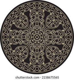 Vector gold on a black background Yakut round ornament. The circle of the ancestors of the northern peoples of the tundra. Talisman, amulet, protection symbol of longevity and infinity.